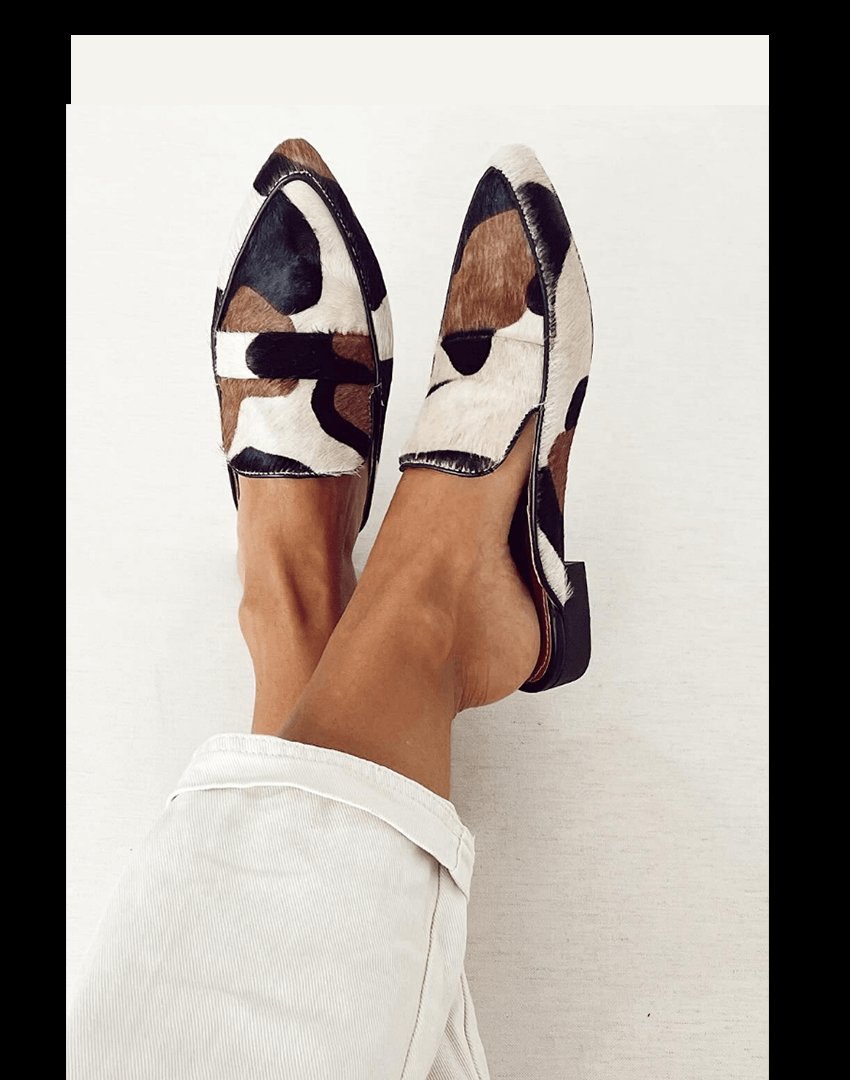 Zapatos Mocasines sin Cordones en Punta con Animal Print para Mujer
