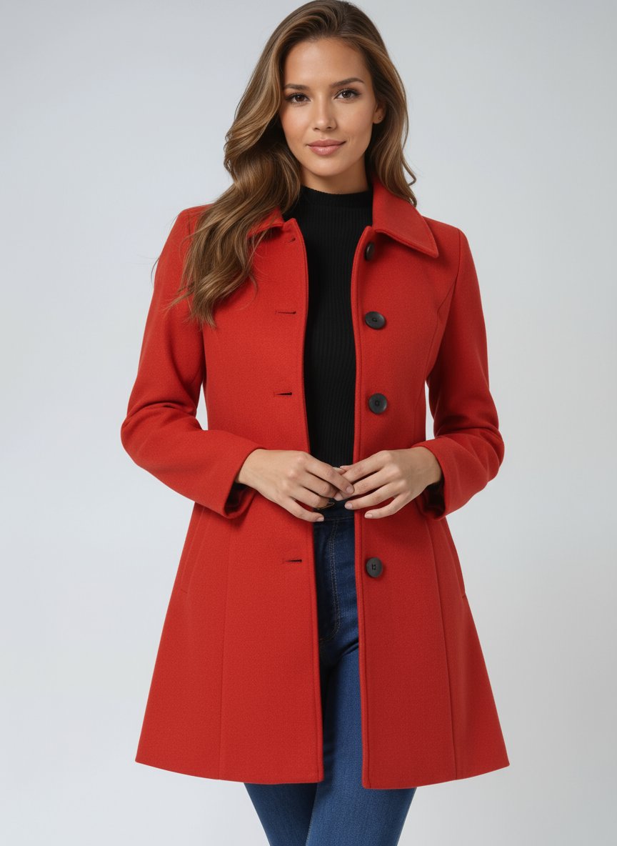 Abrigo Midi con Cuello de Solapa y Botonadura Frontal para Mujer