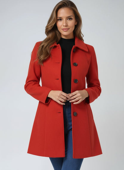 Abrigo Midi con Cuello de Solapa y Botonadura Frontal para Mujer