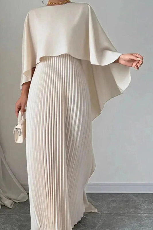 Vestido maxi de gala con capa fluida y falda plisada para mujer
