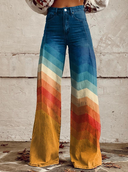 Pantalón de Bota Ancha y Tiro Alto con Diseño Chevron para Mujer