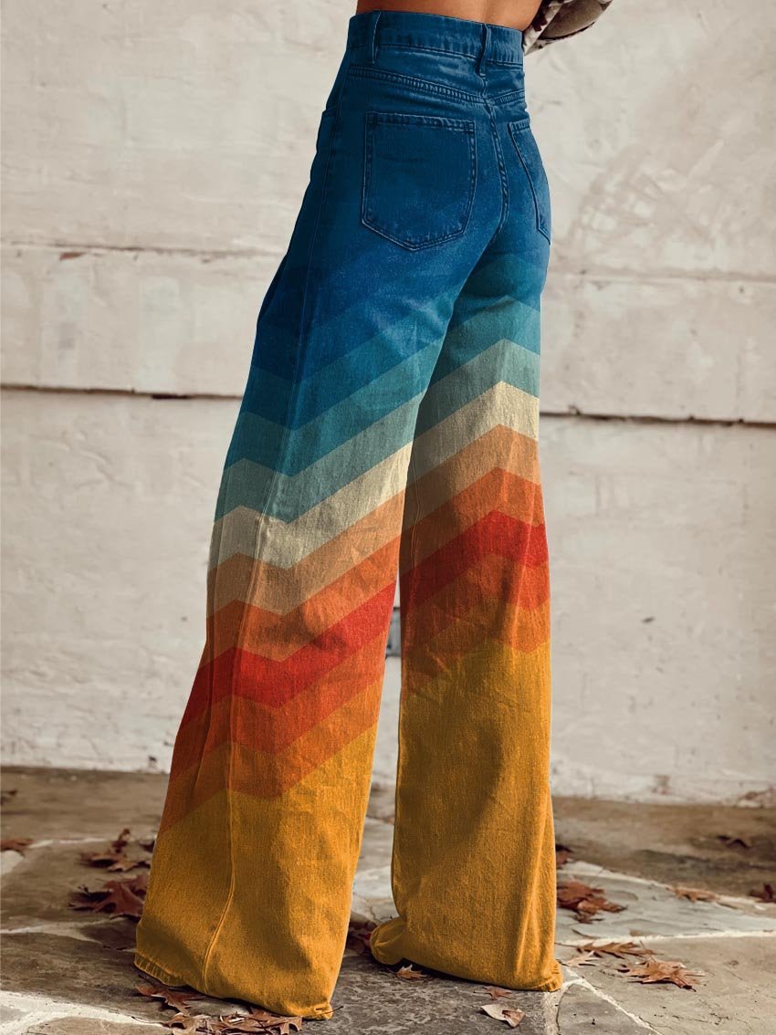 Pantalón de Bota Ancha y Tiro Alto con Diseño Chevron para Mujer