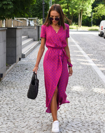 Vestido Envolvente Midi de Algodón con Diseño Floral y Cinta Ajustable