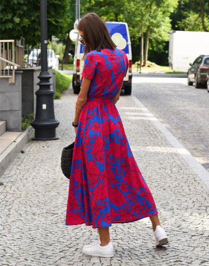 Vestido Envolvente Midi de Algodón con Diseño Floral y Cinta Ajustable