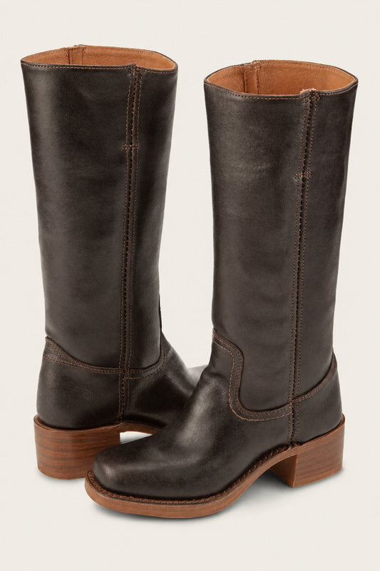 Botas de Caña Alta en Cuero Ajustadas con Suela Track para Mujer