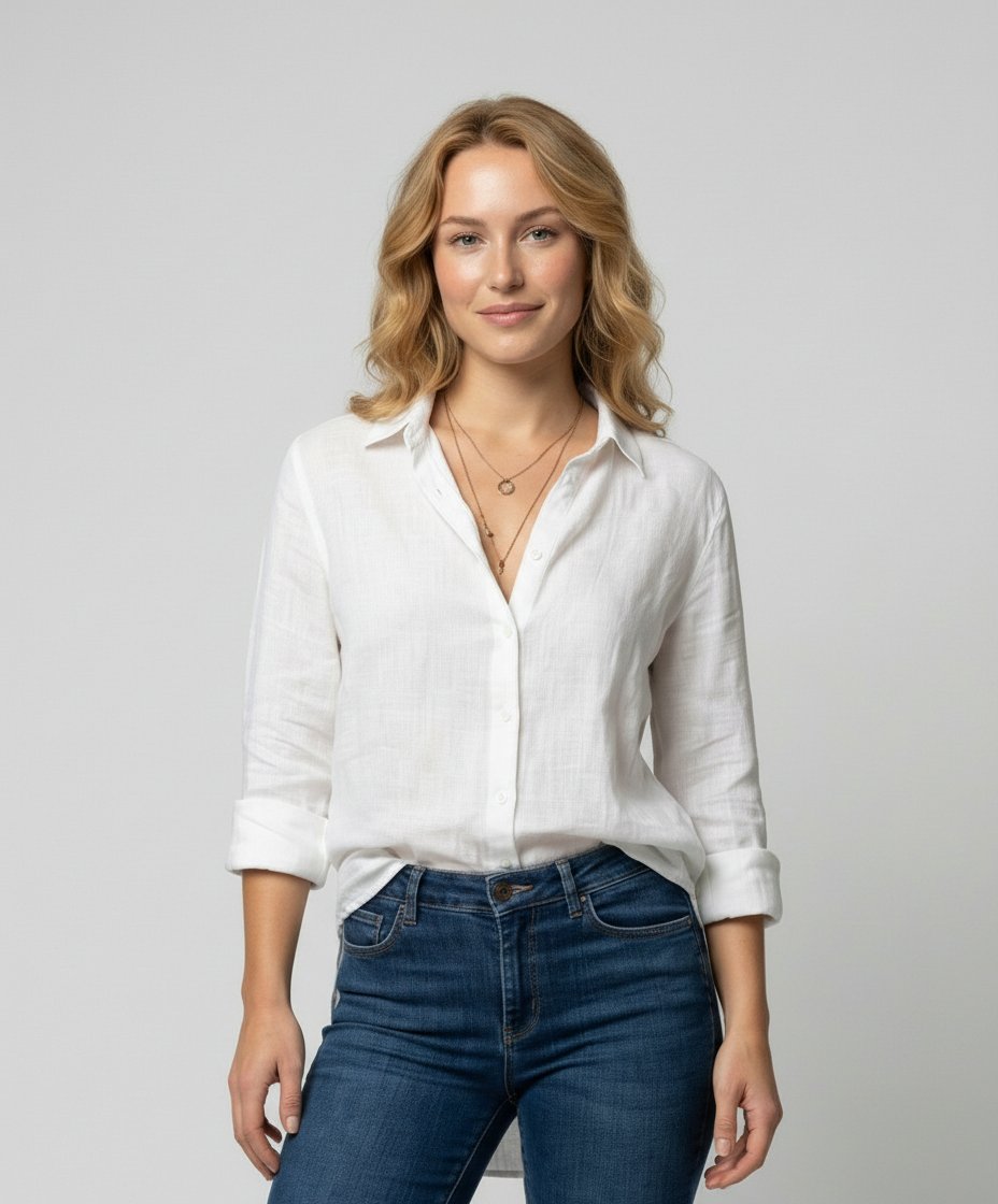 Camisa de Lino con Botones y Manga 3/4 para Mujer