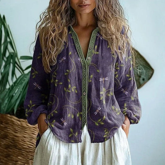 Cárdigan liviano de lino abotonado con diseño floral para mujer