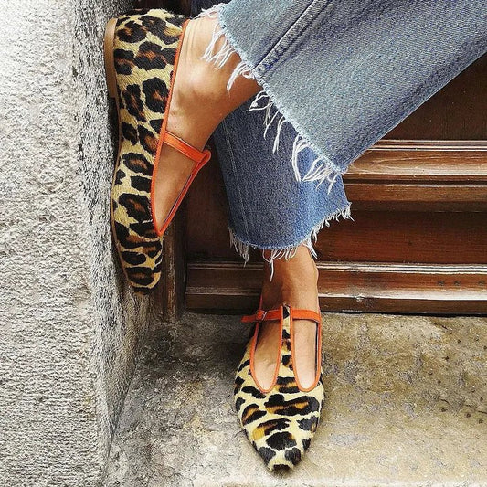 Flats Puntiagudos con Tira en T y Acabado Estilo Lino para Mujer