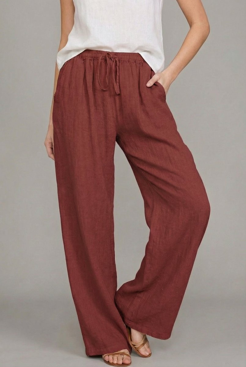 Pantalón holgado de lino con pretina elástica para mujer
