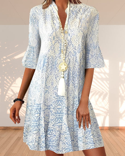 Vestido Túnica Casual de Silueta Fluida con Estampado Bohemio