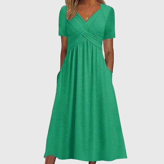 Vestido midi envolvente con escote en V y silueta en A