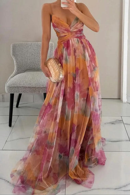 Vestido Maxi Acampanado sin Mangas con Estampado Floral para Mujer