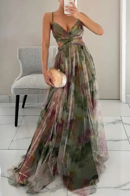 Vestido Maxi Acampanado sin Mangas con Estampado Floral para Mujer