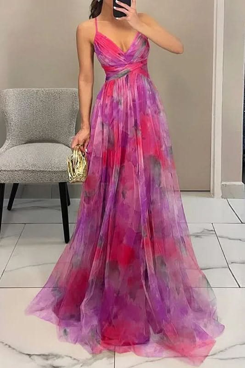 Vestido Maxi Acampanado sin Mangas con Estampado Floral para Mujer