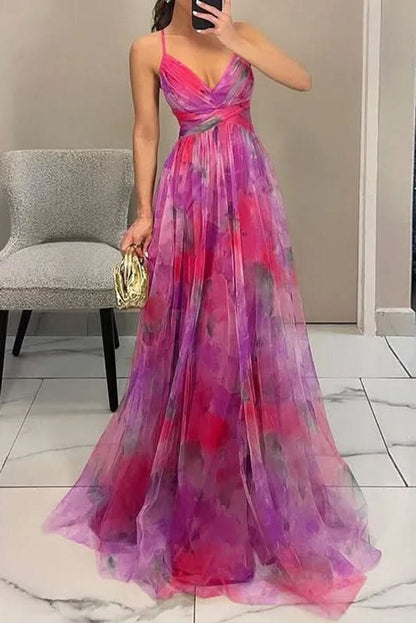 Vestido Maxi Acampanado sin Mangas con Estampado Floral para Mujer