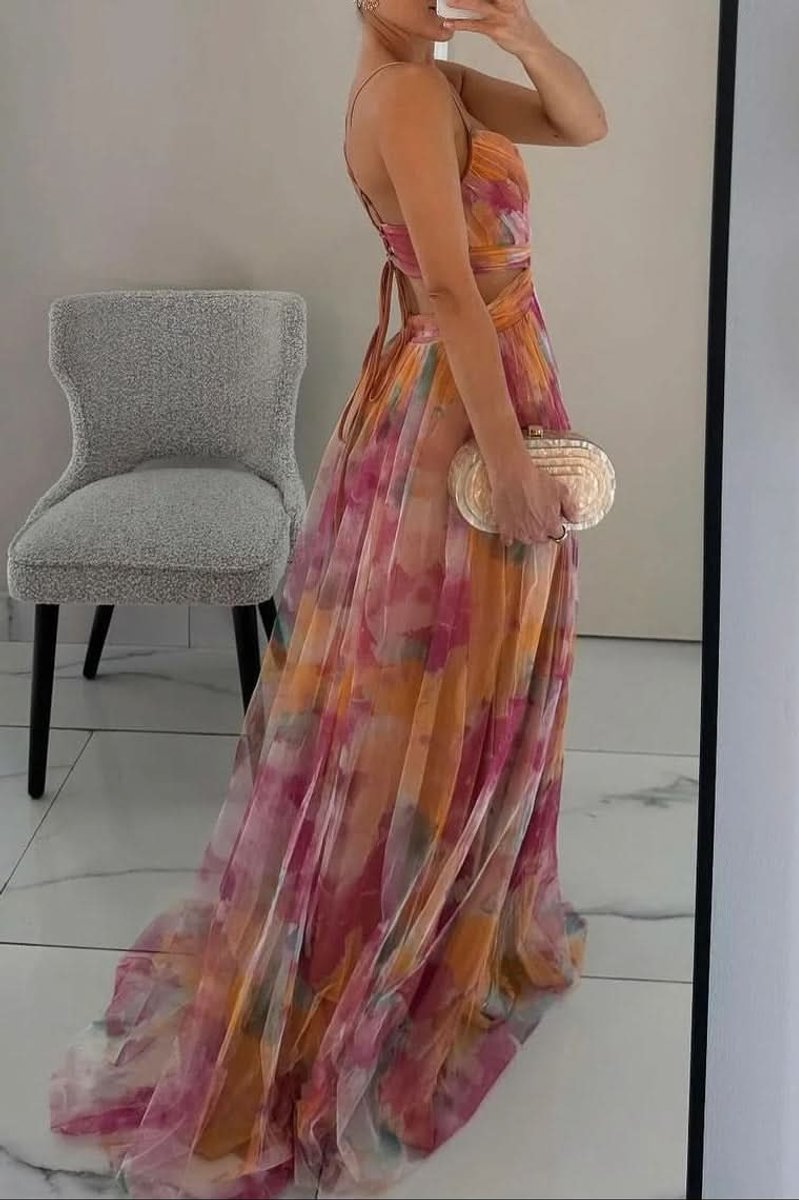Vestido Maxi Acampanado sin Mangas con Estampado Floral para Mujer