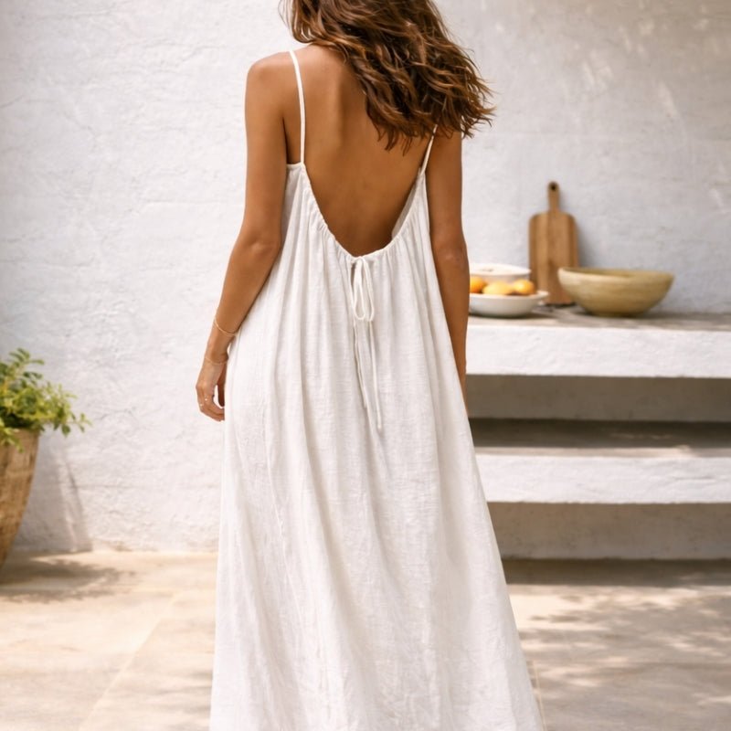 Vestido Largo de Lino con Tirantes Ajustables y Bolsillos