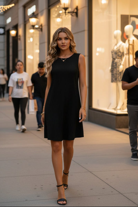 Vestido Corto Acampanado Sin Mangas de Caída Fluida para Mujer