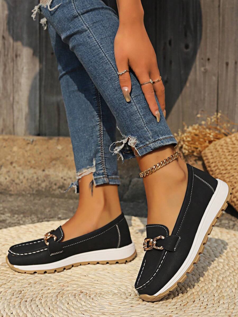 Mocasines Cómodos con Soporte Ortopédico y Hebilla Dorada para Mujer
