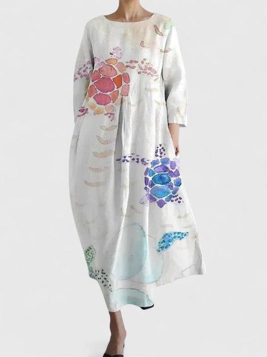 Vestido midi amplio con estampado gráfico de tortuga