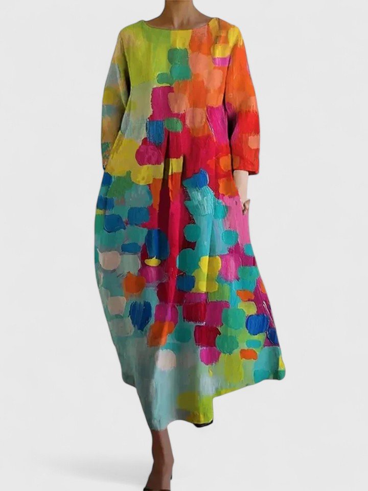 Vestido midi amplio con estampado gráfico de tortuga