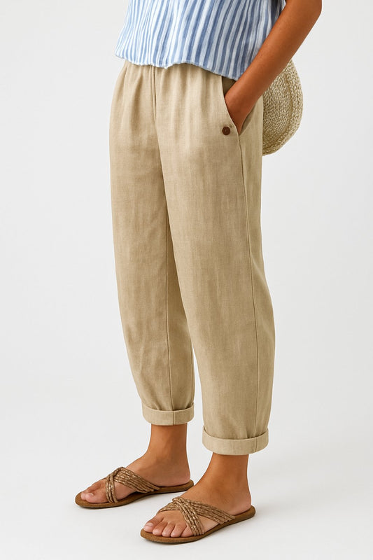 Pantalón Casual de Pierna Recta y Cintura Elástica para Mujer