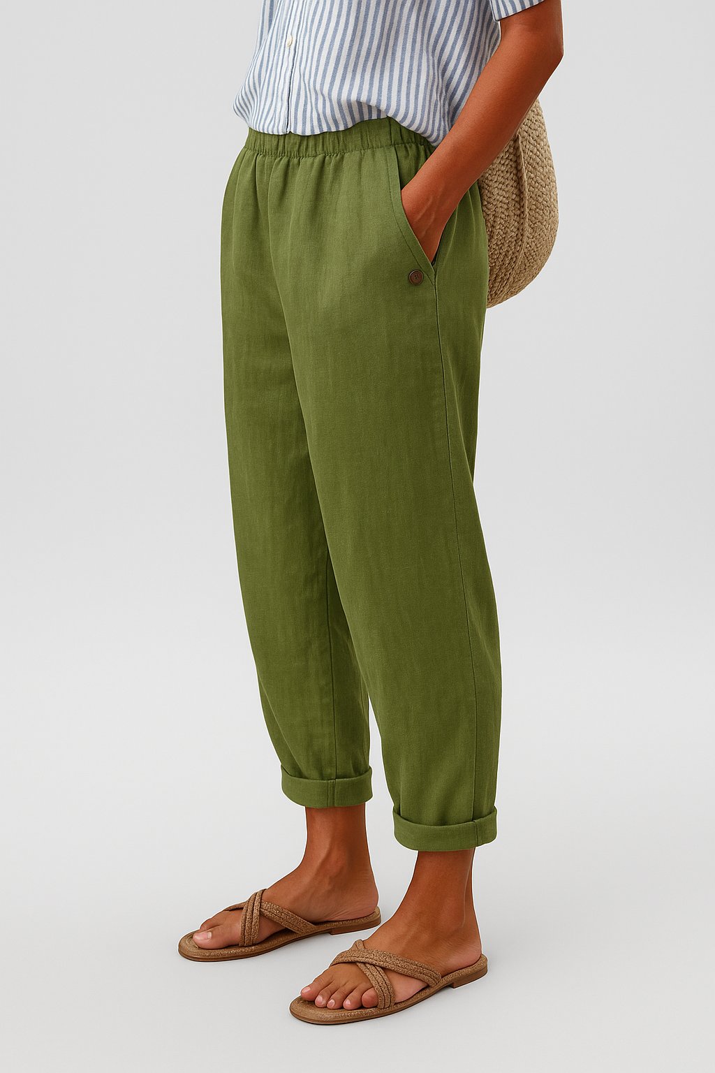 Pantalón Casual de Pierna Recta y Cintura Elástica para Mujer