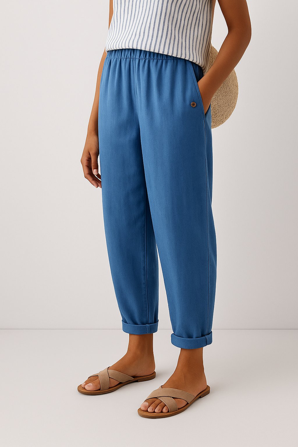 Pantalón Casual de Pierna Recta y Cintura Elástica para Mujer