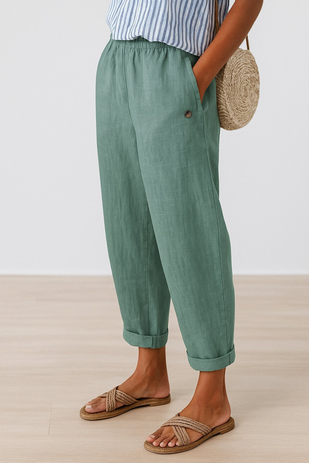 Pantalón Casual de Pierna Recta y Cintura Elástica para Mujer