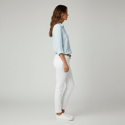 Blusa camisera holgada de manga larga con abotonadura frontal para mujer