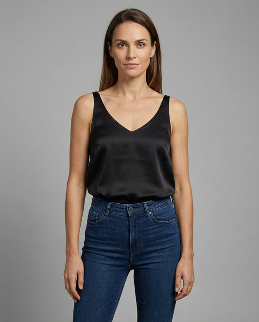 Blusa de satén con escote en V y tirantes anchos para mujer