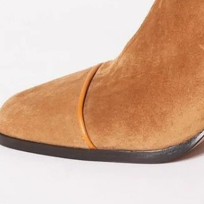 Botas de Caña Alta en Gamuza con Tacón Ancho y Puntera Cuadrada para Mujer