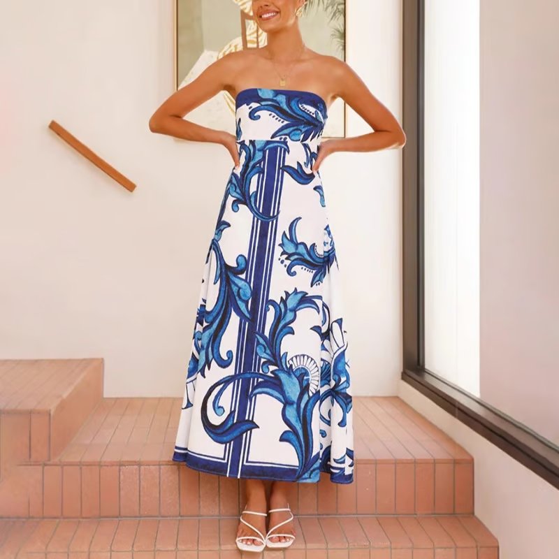 Vestido Maxi Strapless con Estampado Bohemio para Mujer