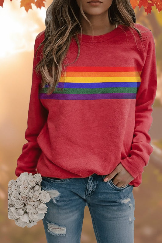 Sudadera holgada de cuello redondo con franjas estilo retro para mujer