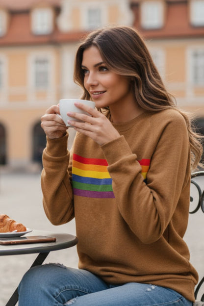 Sudadera holgada de cuello redondo con franjas estilo retro para mujer