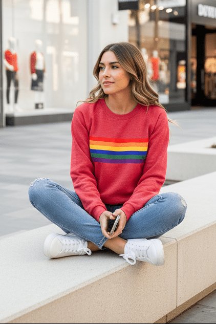 Sudadera holgada de cuello redondo con franjas estilo retro para mujer