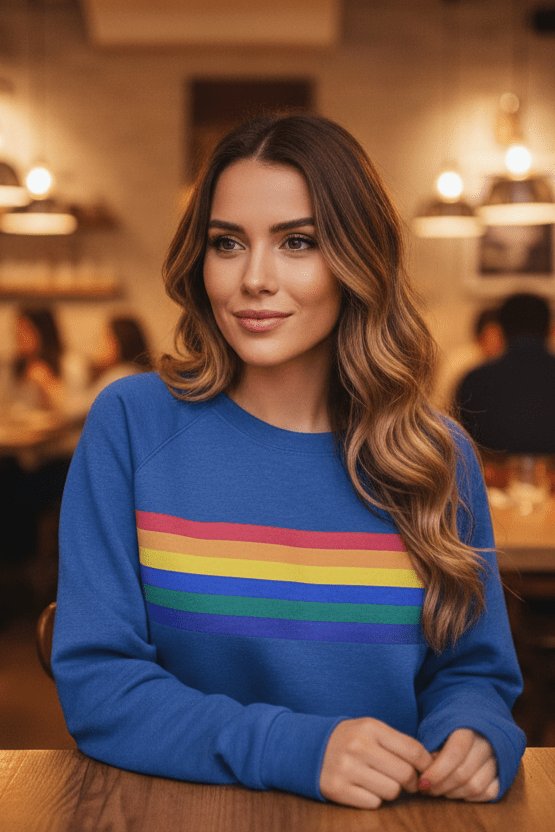 Sudadera holgada de cuello redondo con franjas estilo retro para mujer