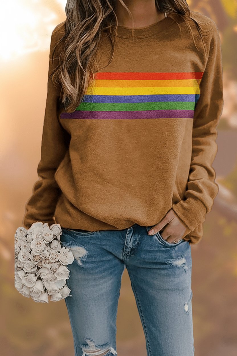 Sudadera holgada de cuello redondo con franjas estilo retro para mujer