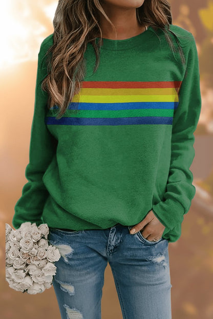 Sudadera holgada de cuello redondo con franjas estilo retro para mujer