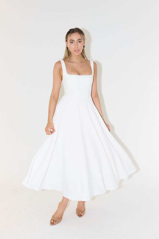 Vestido midi sin mangas con silueta en A y cuello cuadrado para mujer