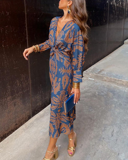 Vestido Largo de Fiesta Acampanado con Escote Cruzado para Mujer