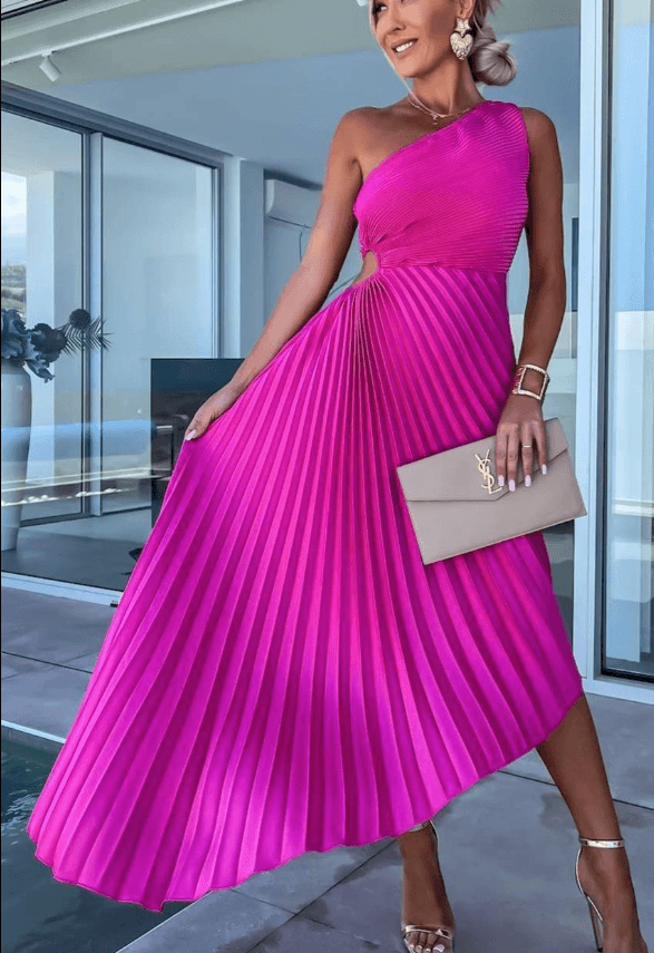 Vestido largo asimétrico con falda plisada para eventos de mujer