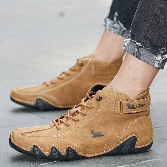 Botines de cuero para hombre con ajuste de cordones y suela cosida