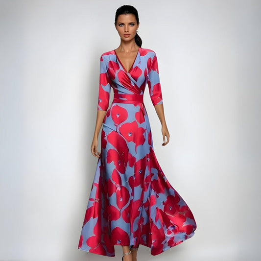 Vestido Largo Envolvente con Estampado Floral para Ocasiones Especiales
