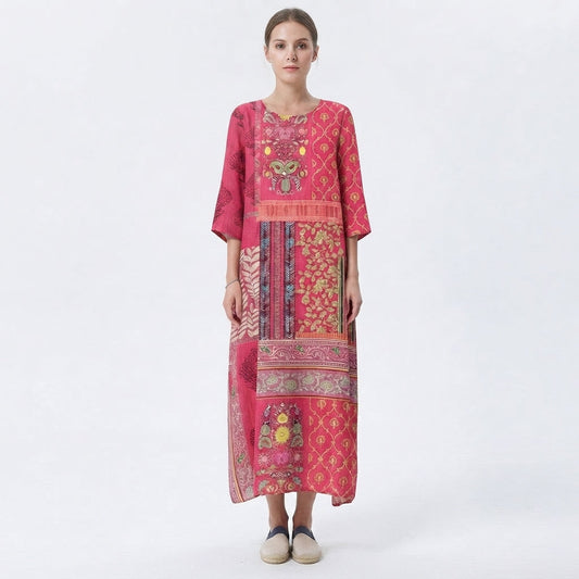 Vestido Largo de Verano con Diseño Bohemio y Silueta Holgada