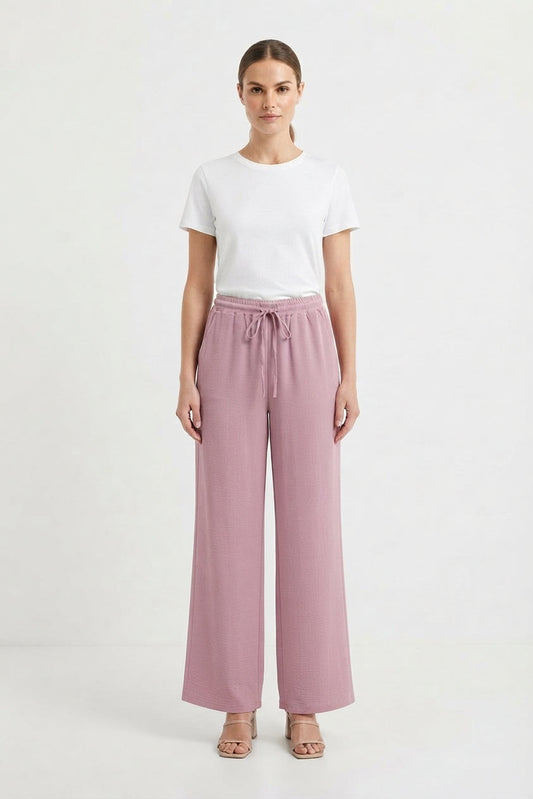 Pantalón Casual Tipo Palazzo con Pretina Ajustable y Bolsillos Laterales para Mujer