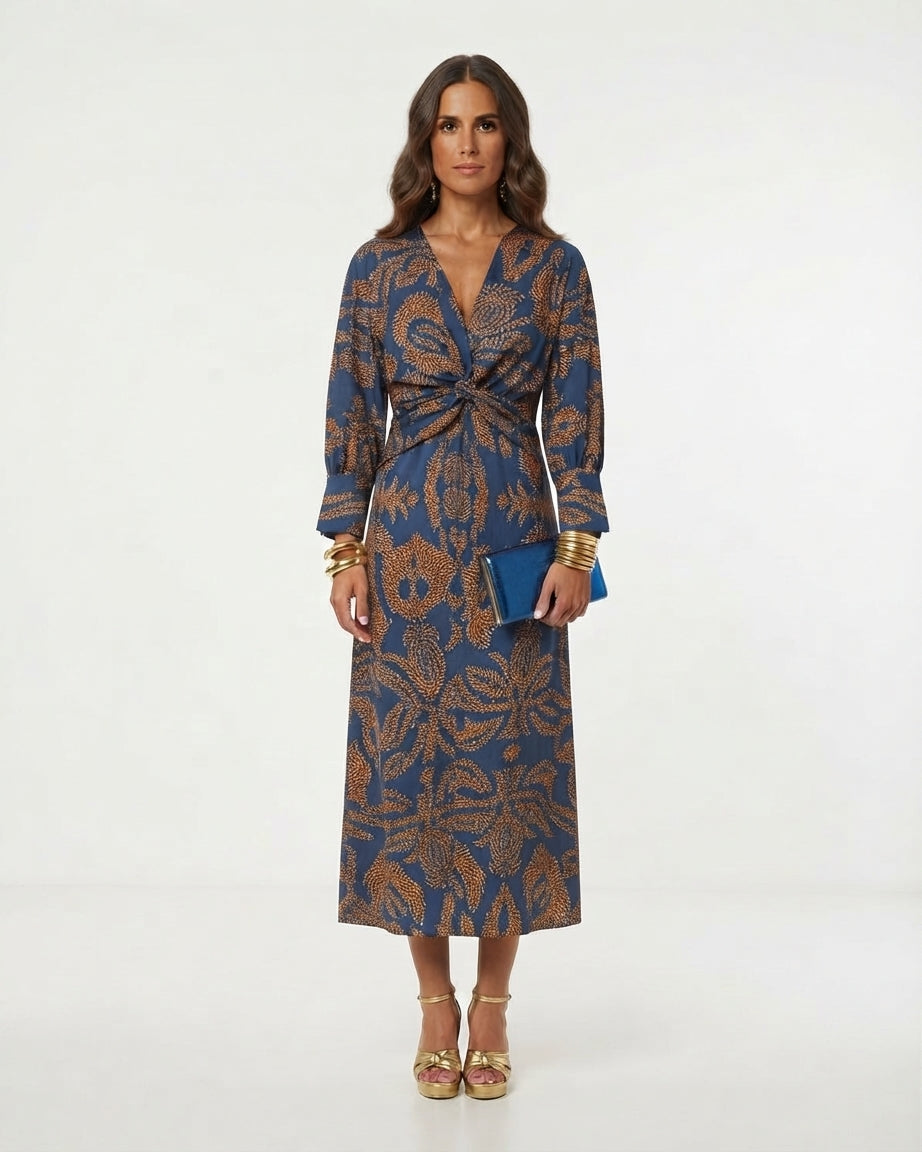 Vestido Largo de Fiesta Acampanado con Escote Cruzado para Mujer