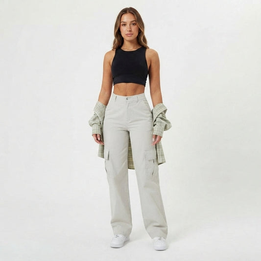 Pantalón Cargo de Corte Relajado y Tiro Alto para Mujer