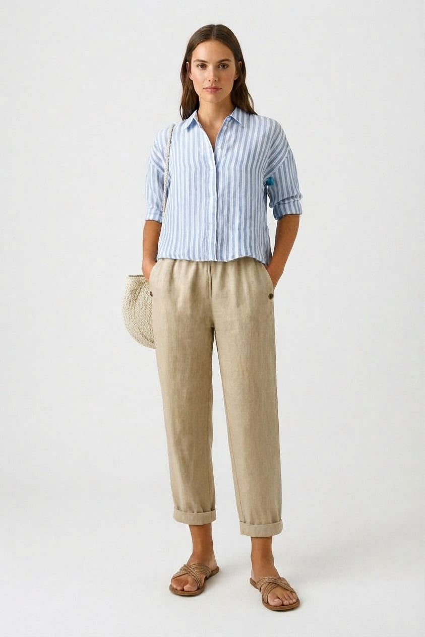 Pantalón fresco de corte relajado con puños para mujer