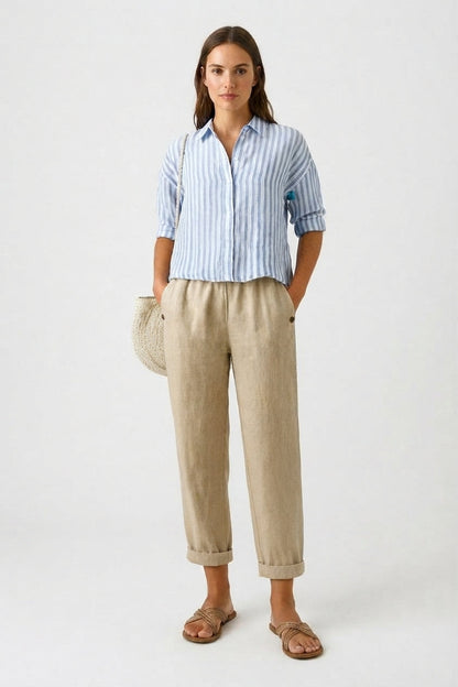 Pantalón fresco de corte relajado con puños para mujer